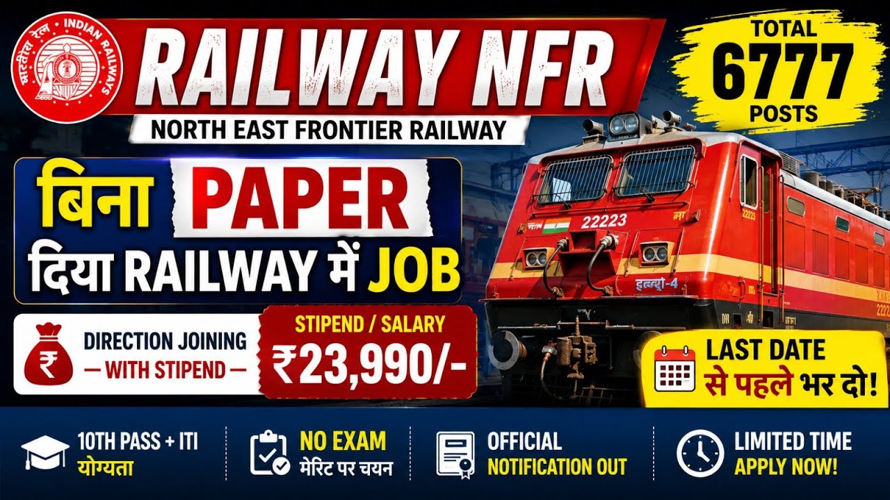 Railway NFR Apprentice Recruitment 2026 🔥 6777 Posts | 10th Pass + ITI | No Written Exam