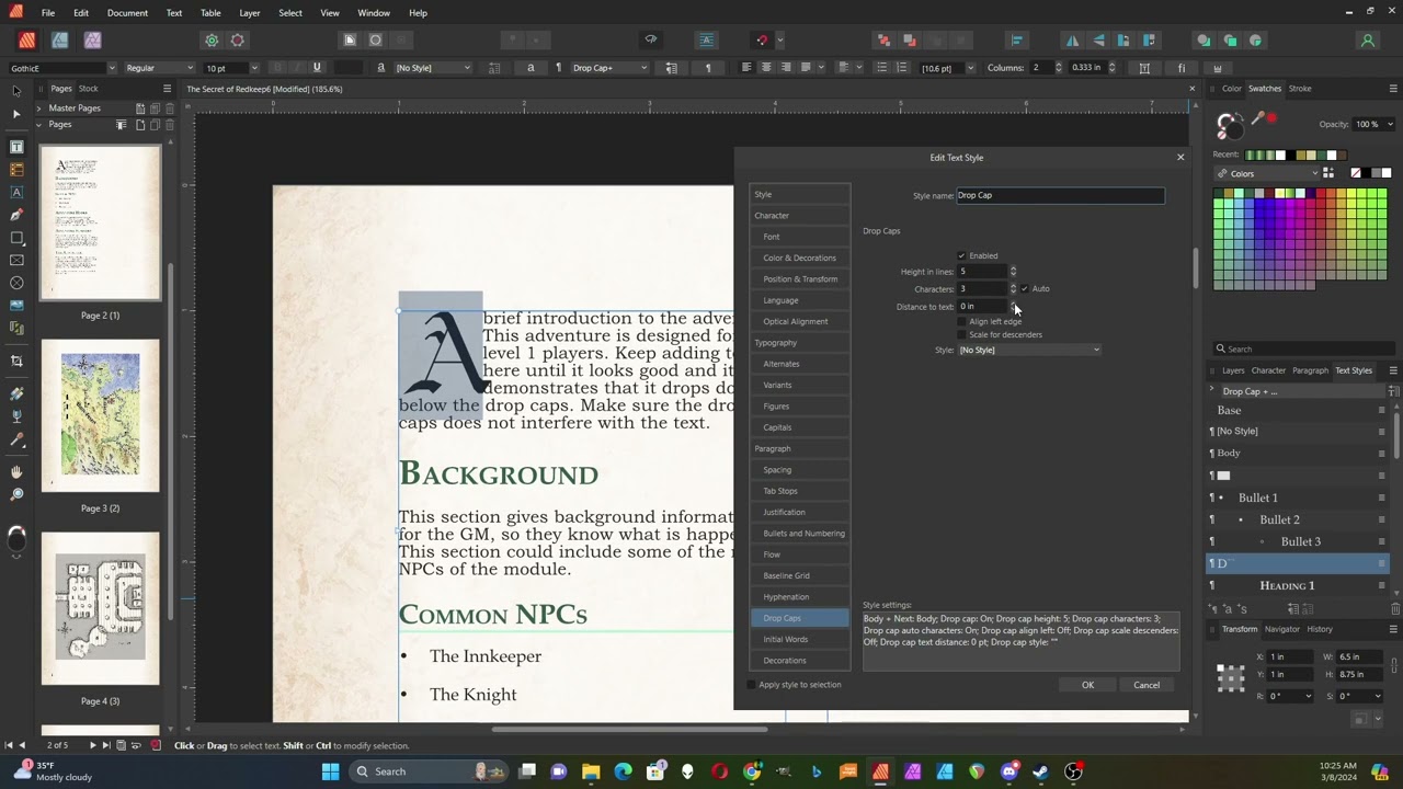 Using Drop Cap with Affinity Publisher