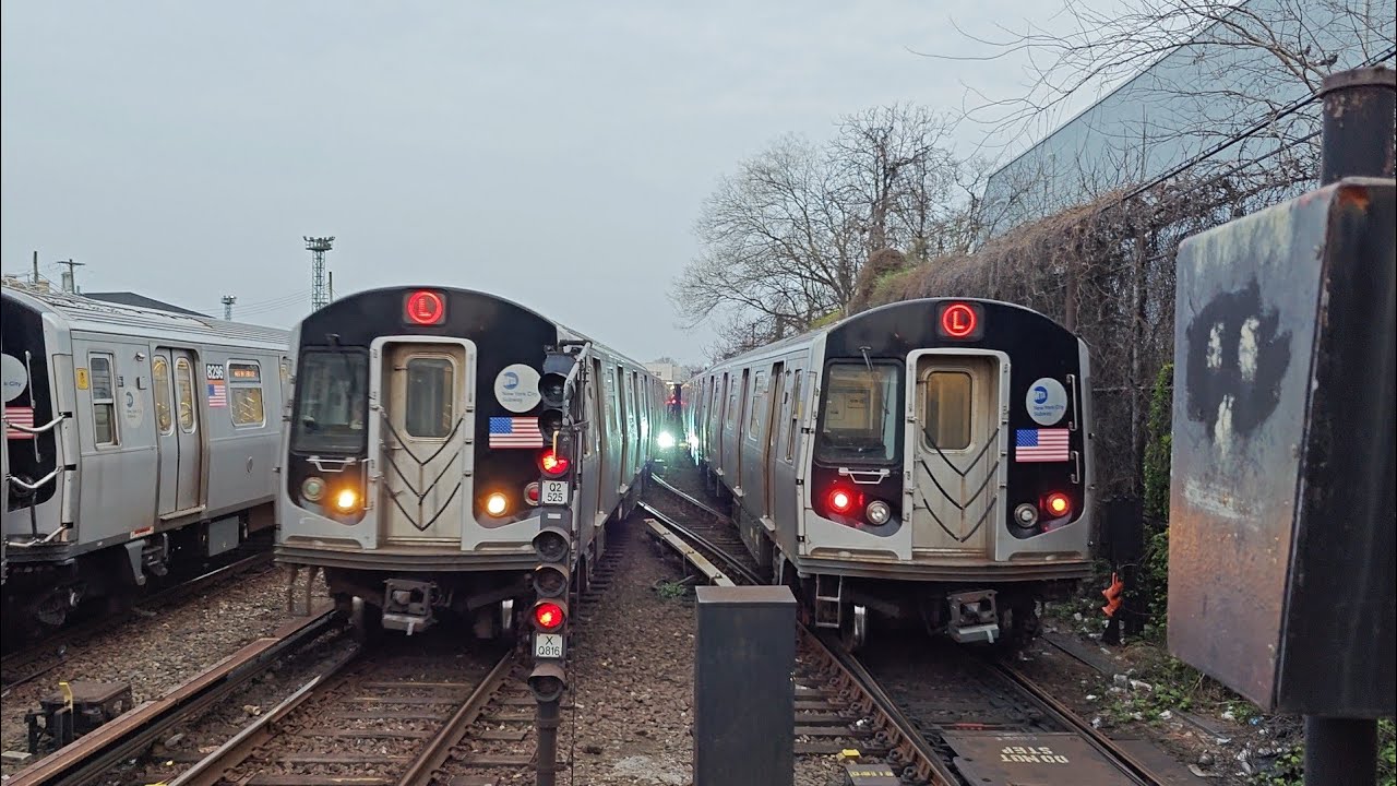 NYC Subway BMT Canarsie Line: (L) Trains PM Rush Hour Action at East 105th Street (R143, R160A)