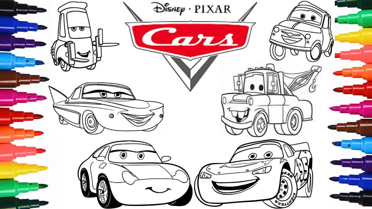 Cars McQueen Coloring Pages | McQueen, Sally, TowMater, Luigi, Flo | #mcqueen #disney