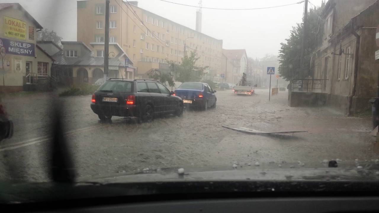 Gradobicie w Orzyszu 12.07.2016 cz.2, - miasto Orzysz, centrum zalane
