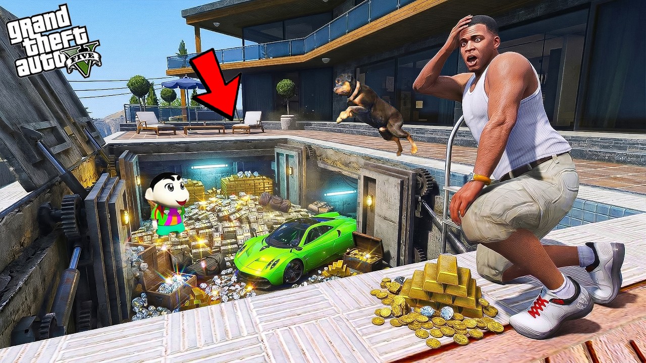 Franklin & Shinchan Find Hidden Secret Base Inside Swimming Pool! 😱🕳️ | GTA 5