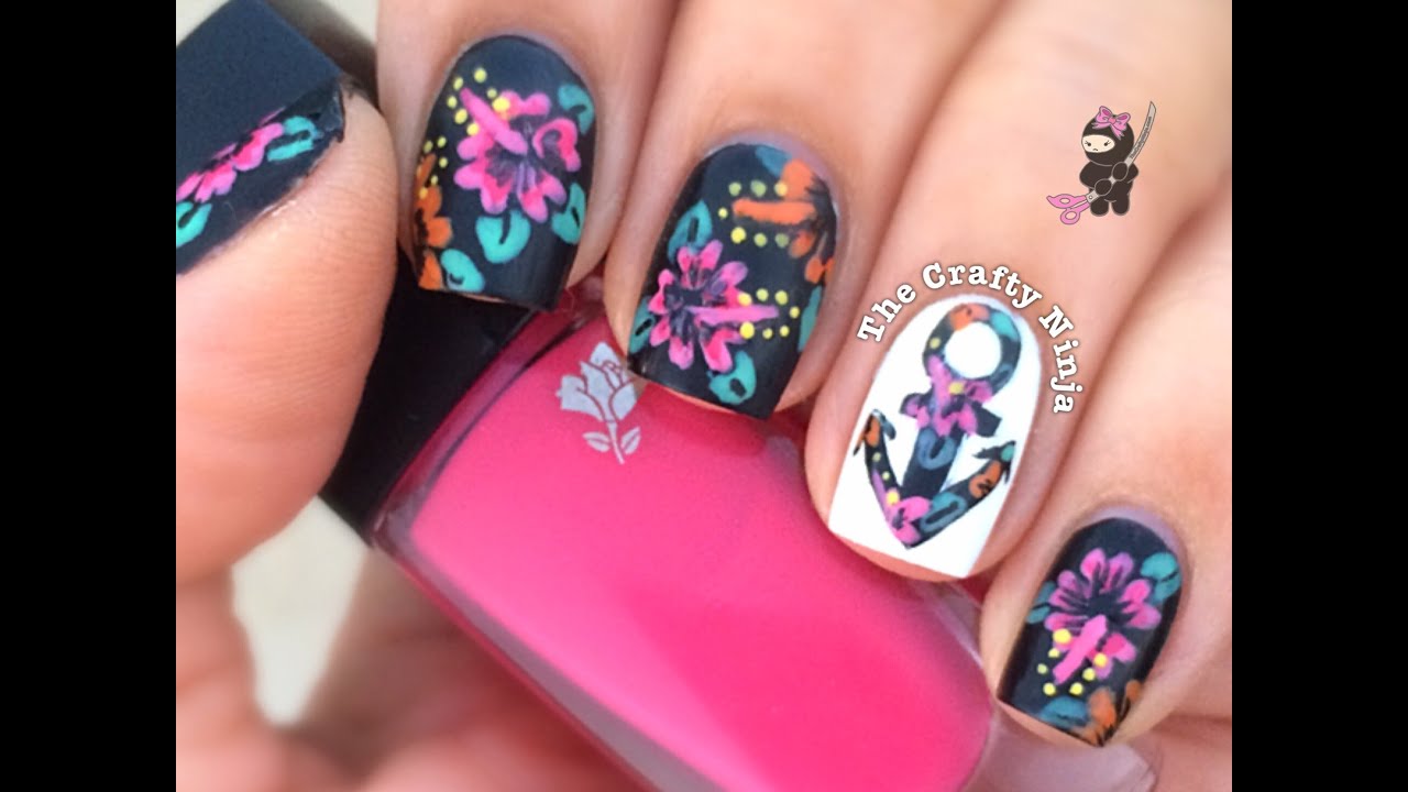 Hibiscus Flower Anchor Nails by The Crafty Ninja