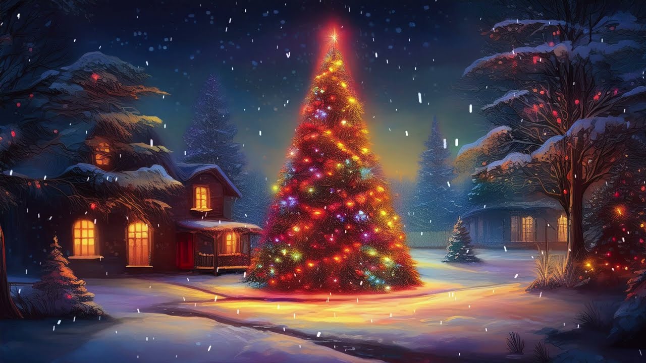 Snow Suburb Painted Christmas 4K Free Animated Footage Motion Background Wallpaper Screensaver