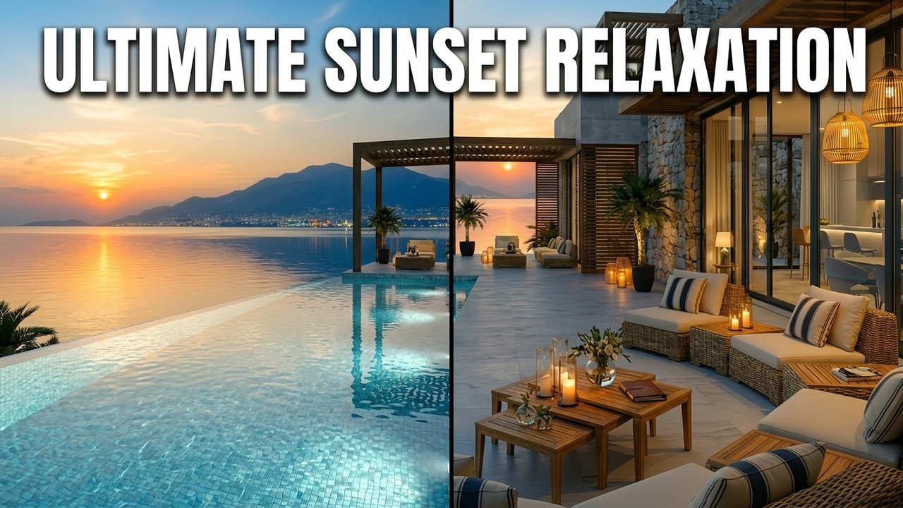 🔥🌊 Golden Hour Villa Ambience | Ocean Sounds & Infinity Pool for Relaxation