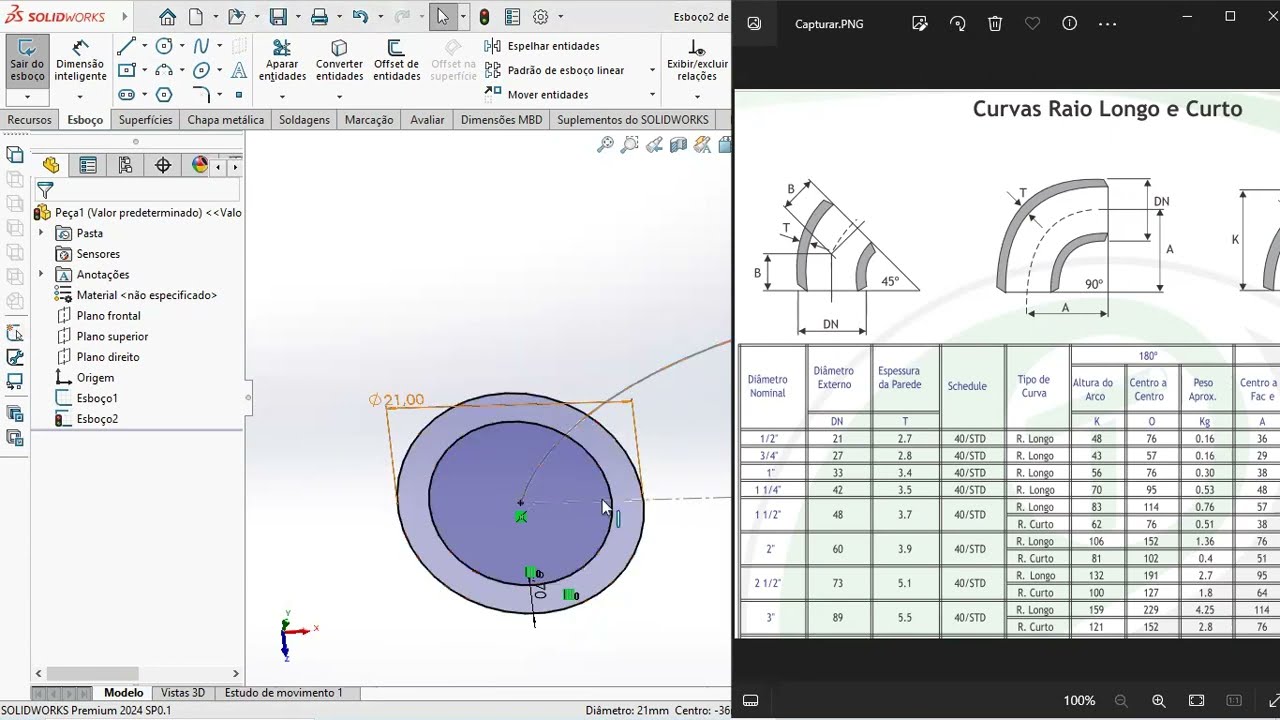 SOLIDWORKS: Cotovelo 90° e 45° Paramétrico Passo a Passo!