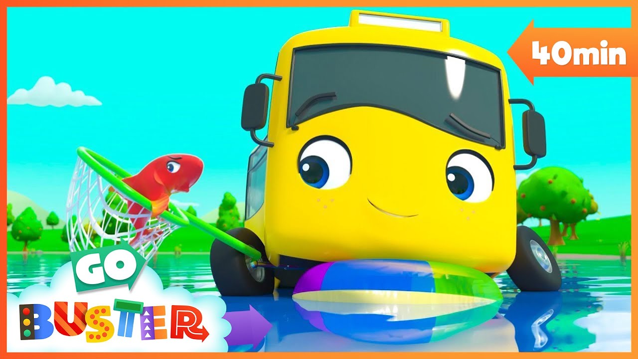 Buster Falls into the Lake - Fishing with Daddy | Go Buster | Classic Vehicle Cartoons for Kids