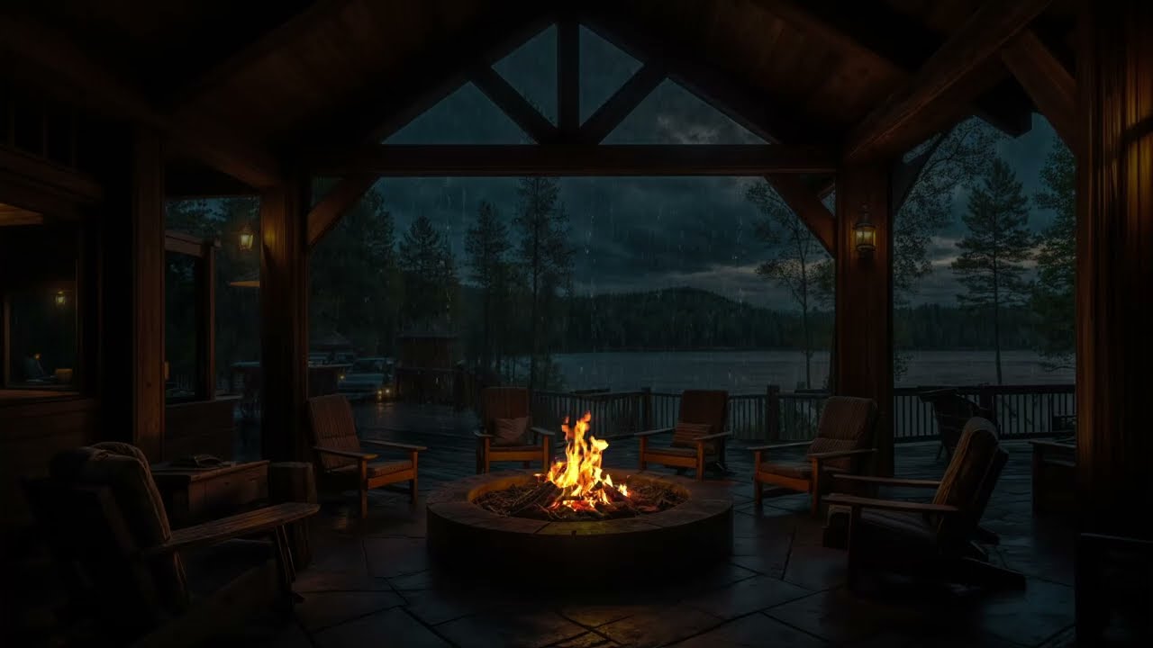 🌧️ Cozy Mountain Lake Cabin 🔥 | Rain Sounds & Campfire Ambience for Deep Sleep