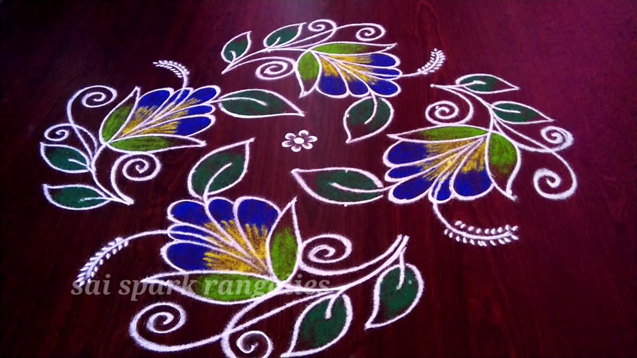beautiful blue colour flower rangoli  | latest design poo kolam | 9 dots rangoli kolangal (9*5*5)