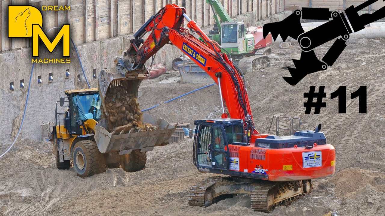 HITACHI ZAXIS 350 BAGGER CATERPILLAR 950M RADLADER BAUSTELLE ABBRUCH CITYHOF [11] DREAM MACHINES