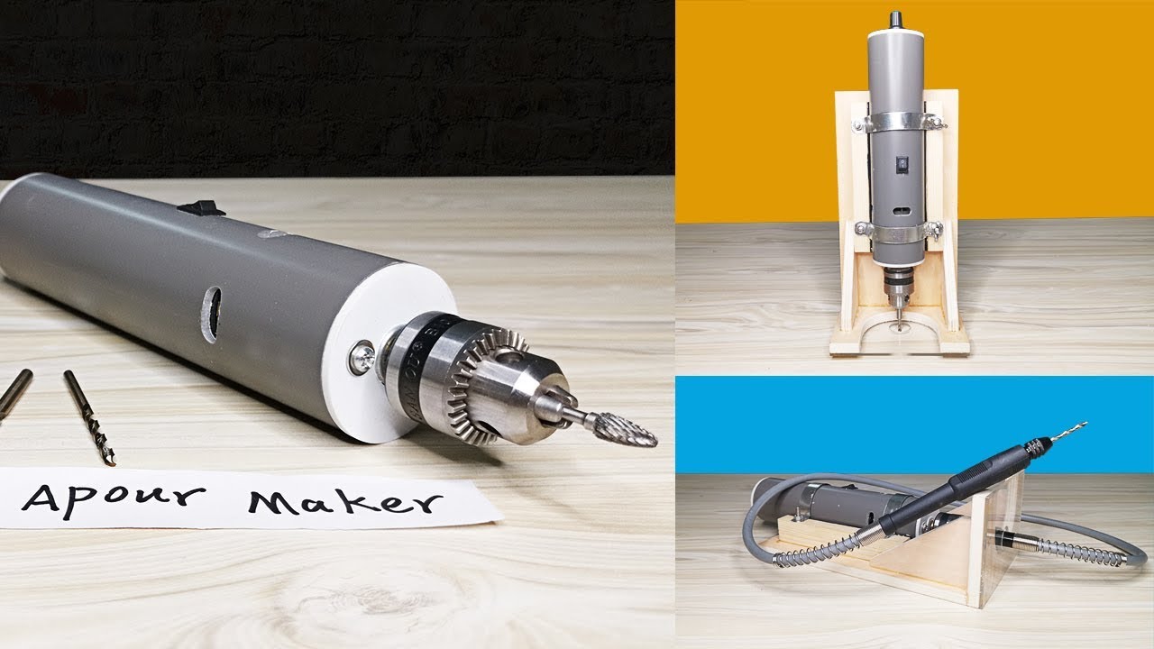 Homemade cordless drill with router base and flexible shaft dremel tool 3 in 1