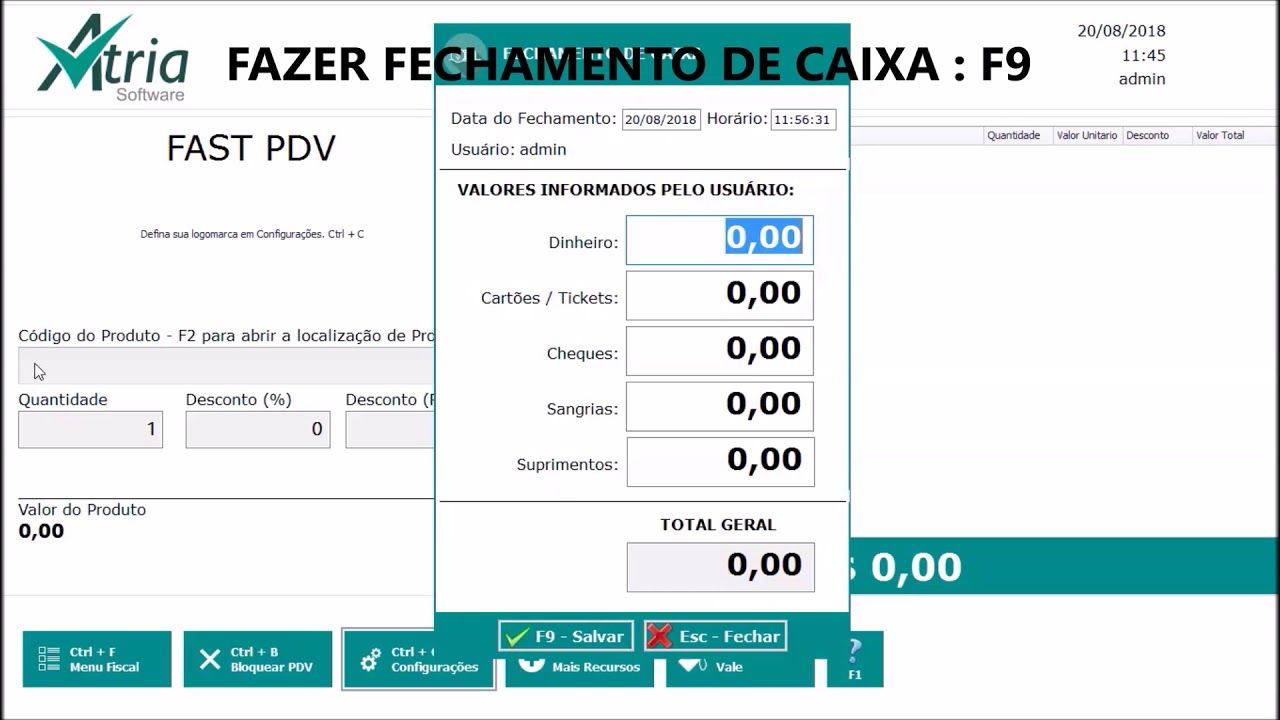 SANGRIA, SUPRIMENTO, FECHAMENTO DE CAIXA