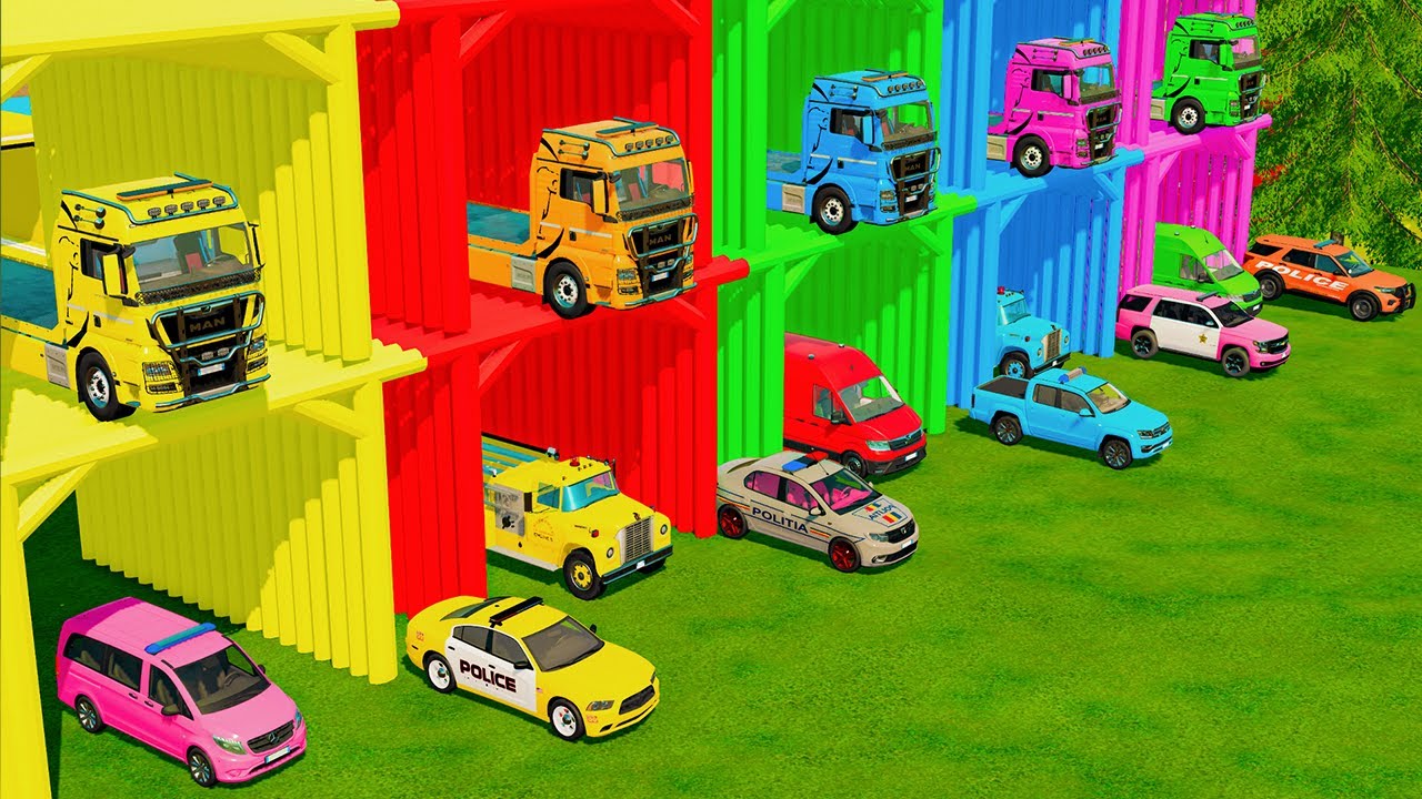 TRANSPORTING ALL POLICE CARS and AMBULANCE EMERGENCY VEHICLES WITH MERCEDES POLICE TRUCKS ! FS22