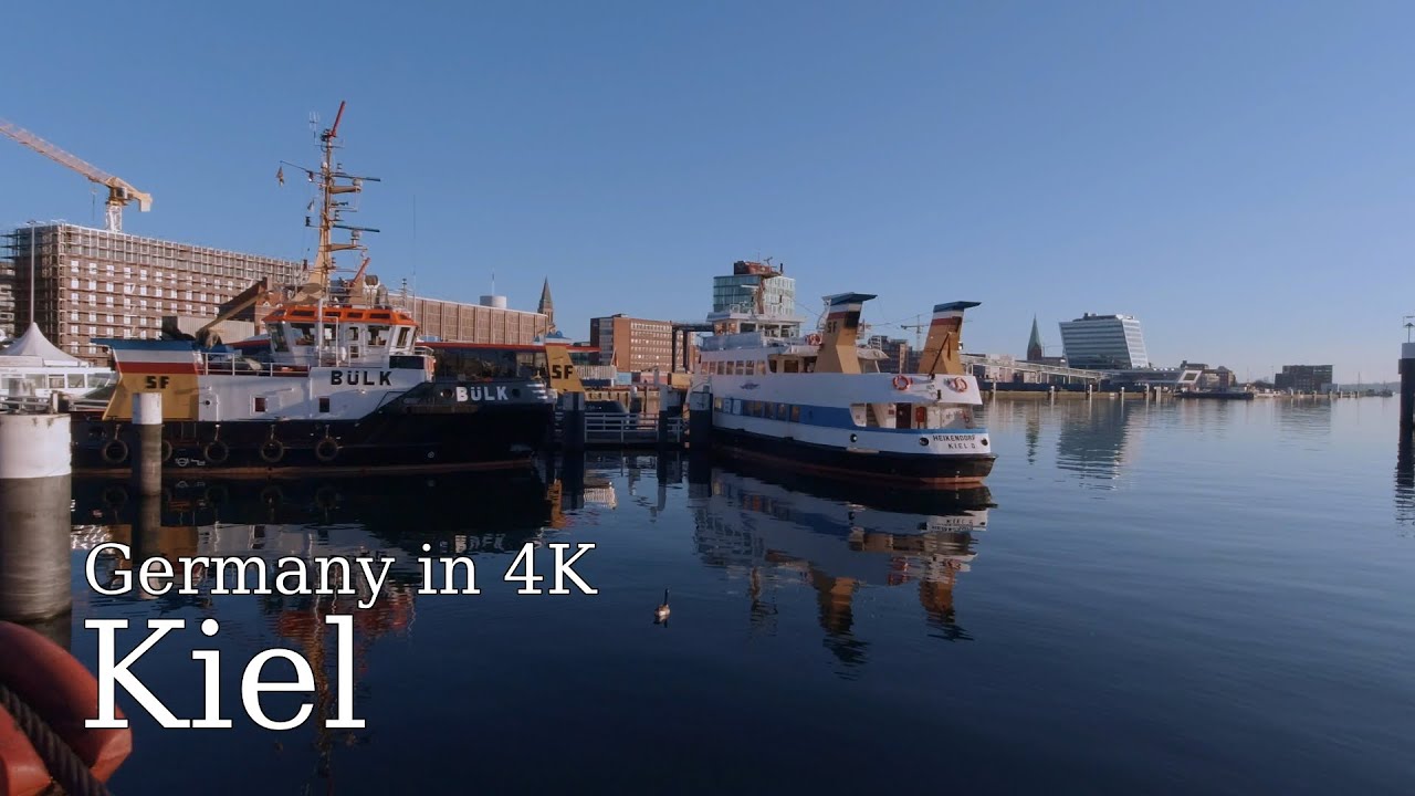 【4K】Germany - Kiel: From Norway Terminal to Train Station, Holsten-Strasse, Town Hall and Kiellinie