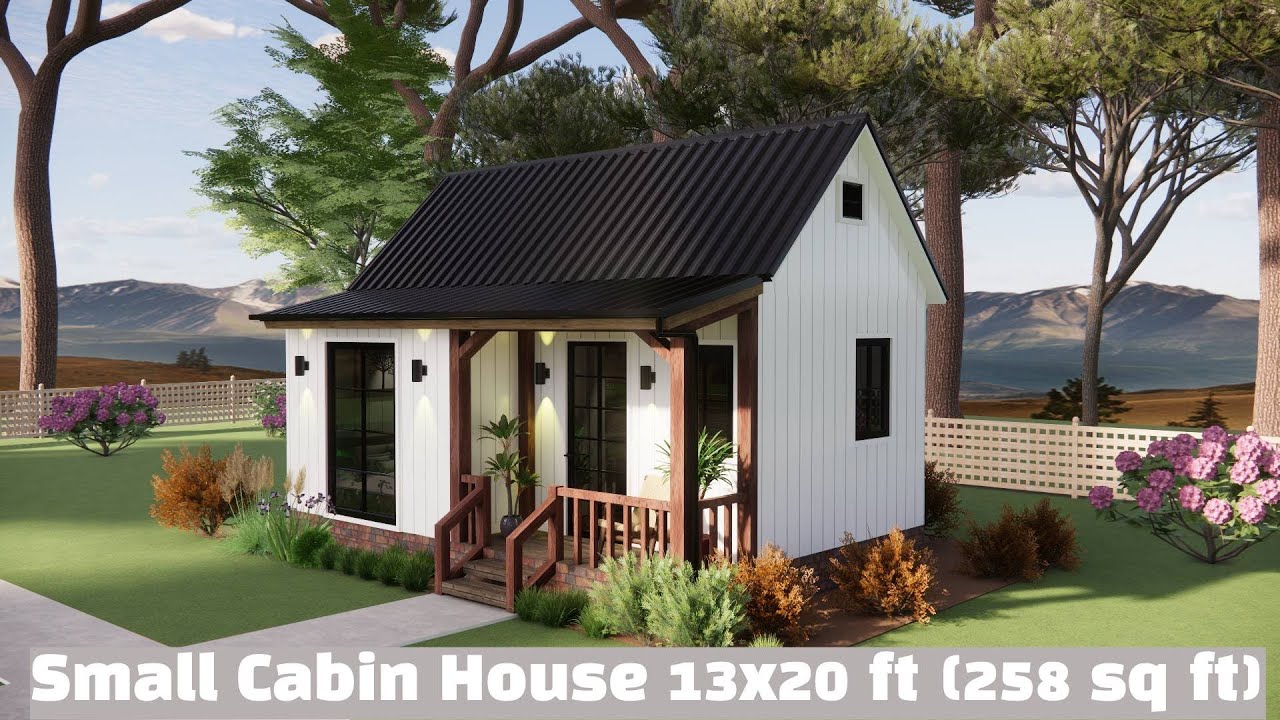 Small Cabin House 13x20 ft (258 sq ft) | Compact 4x6m Modern Farmhouse Design