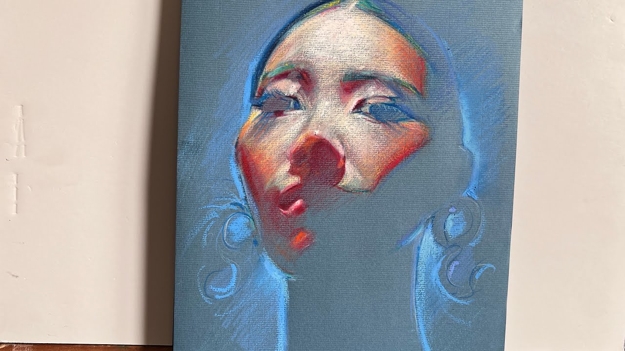 Creative portrait with colored pencils and oil pastels. Retrato. Lápices de colores y pastel óleo.
