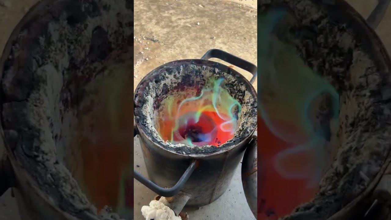 Rainbow Flames From Melting Gold Concentrate
