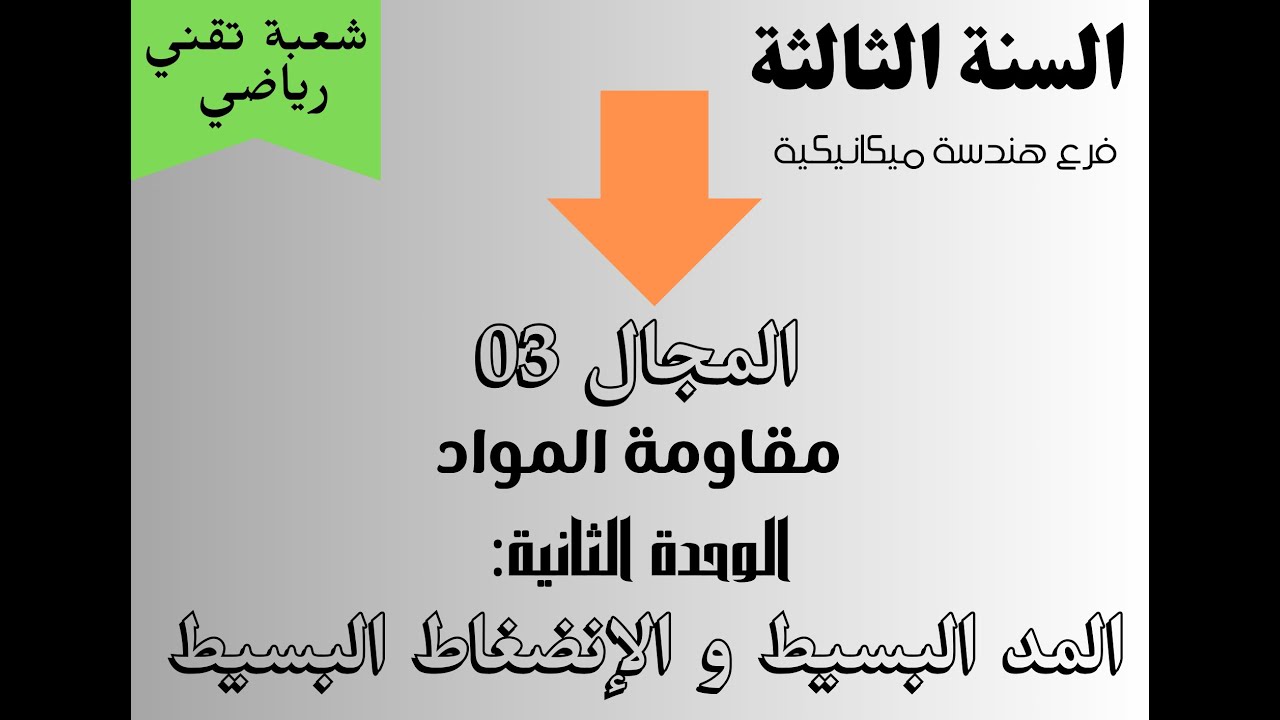الثالثة تقني رياضي : فرع هندسة ميكانيكيه : مقاومه المواد: الوحده 02 المد البسيط والإنضغاط البسيط