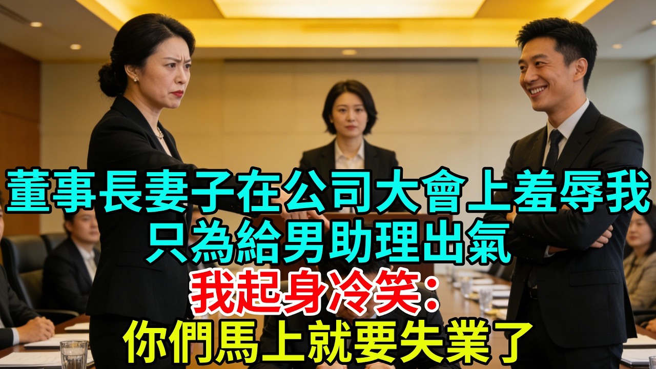 董事長妻子在公司大會上羞辱我，只為給男助理出氣，我起身冷笑：“你們馬上就要失業了”#故事頻道#故事#情感故事