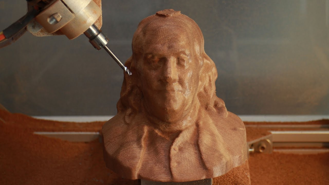 5AXISMAKER  - Sculpture - Sculpting a Bust in Mahogany Hardwood - 5 axis milling hardwood
