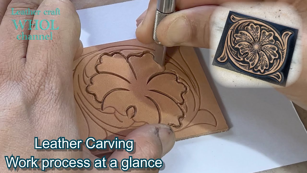 【leather work】★Leather carving 8 min. working video★レザーカービング 完成までのダイジェスト ★leather craft WHOL style