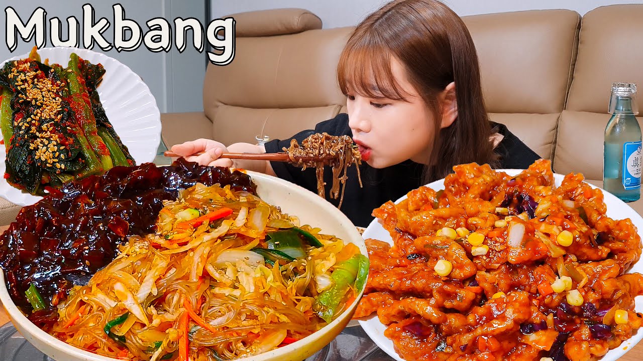 Sub)Real Mukbang  Black Bean Fried Noodle with Rice 🍜 & Sweet and Sour Pork ASMR (Korean Food)