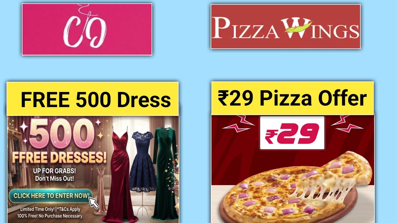 FREE 500 Dress ll ₹29 Pizza Offer l FREE Food Offer l FREE Pouch Bag l FREE Shopping offers today