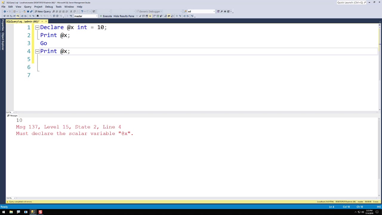 Using the GO command In SQL Server Management Studio
