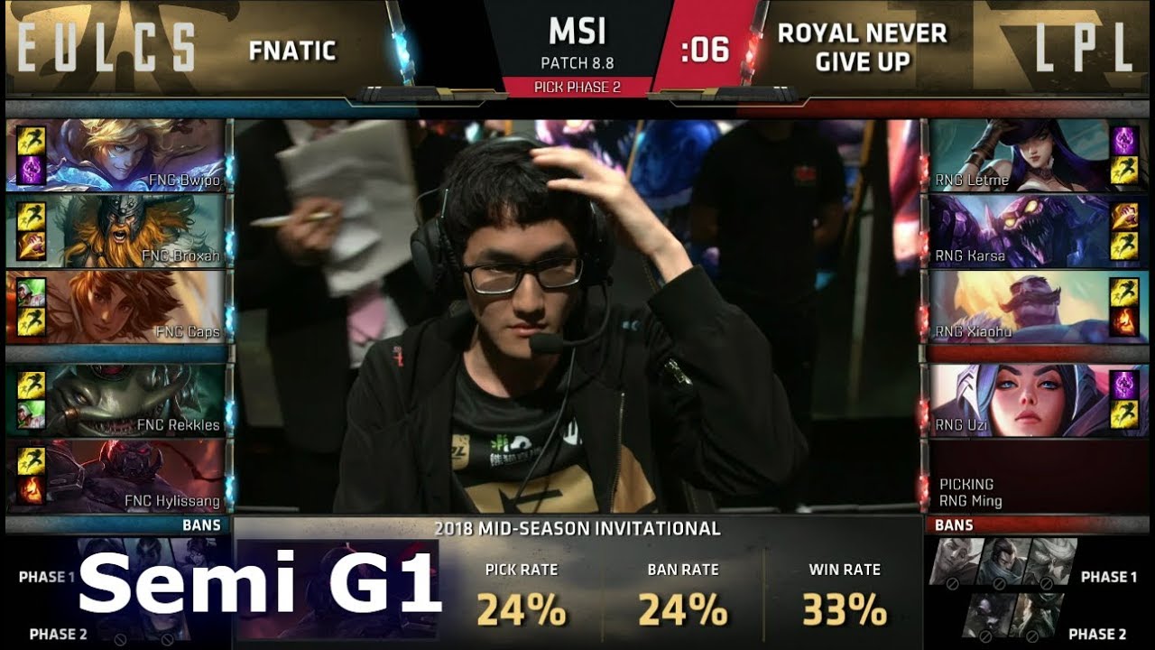 Fnatic vs Royal Never Give Up | Game 1 Semi Finals LoL MSI 2018 | FNC vs RNG G1