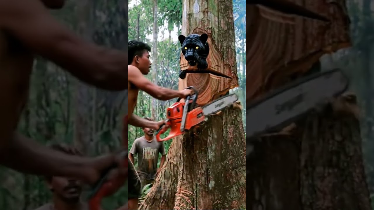 Never thought an ancient tree could hide a giant creature 😨 What do you think it is? #chainsaw