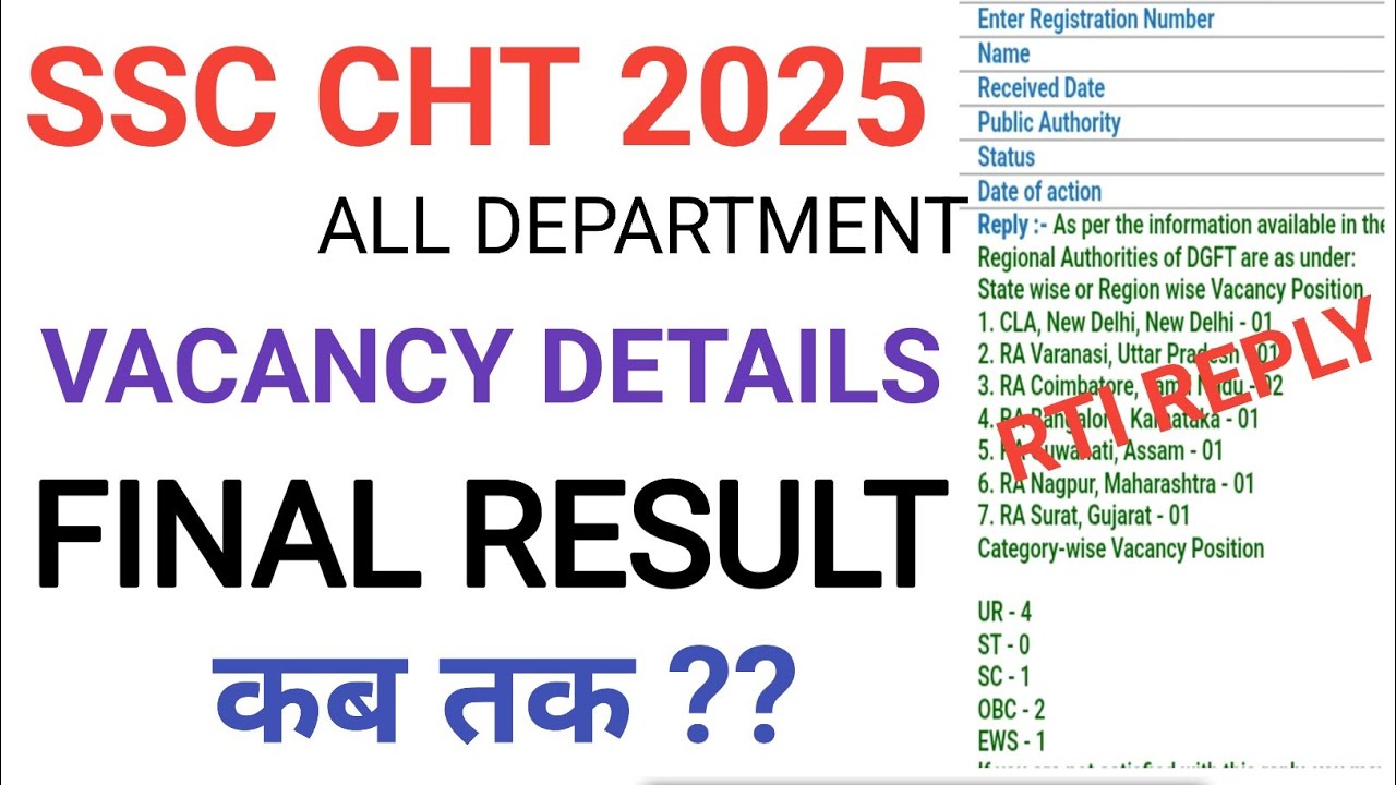 SSC CHT 2025 department wise vacancy details official RTI reply|| SSC cht 2025 final result |ssc cht