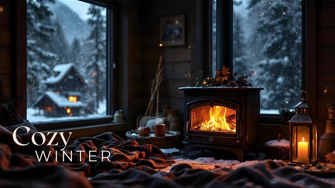 Perfect Winter Night – Cabin Fire, Blankets & Snow