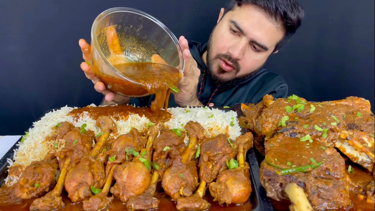 ASMR; EATING SPICY MUTTON CURRY+SPICY CHICKEN LEGS CURRY WITH RICE+EXTRA GRAVY ｜｜ REAL MUKBANG