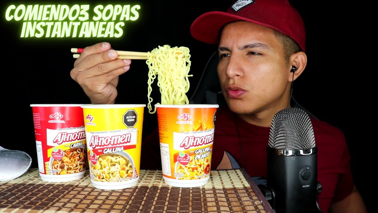 ASMR COMIENDO 3 SOPAS INSTANTÁNEAS.