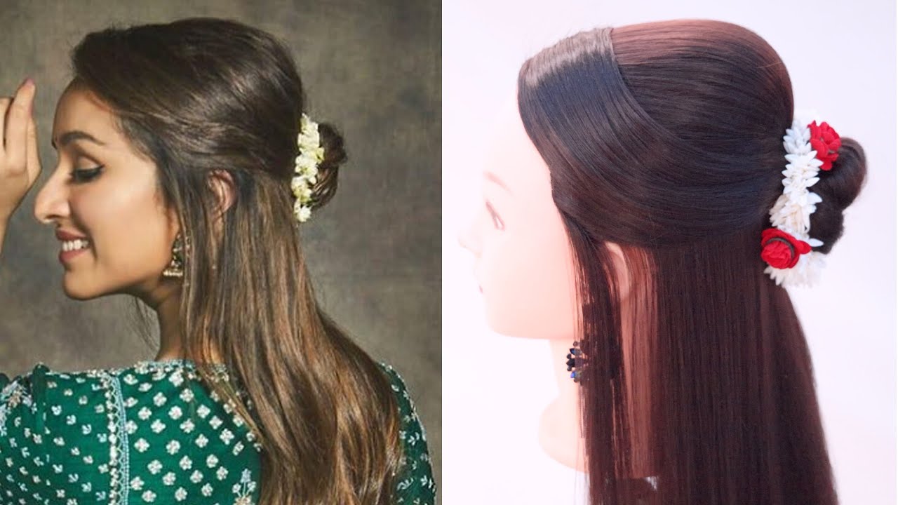 Easy half bun hairstyle for kurti | wedding  & party hairstyle | everyday hair xstyle