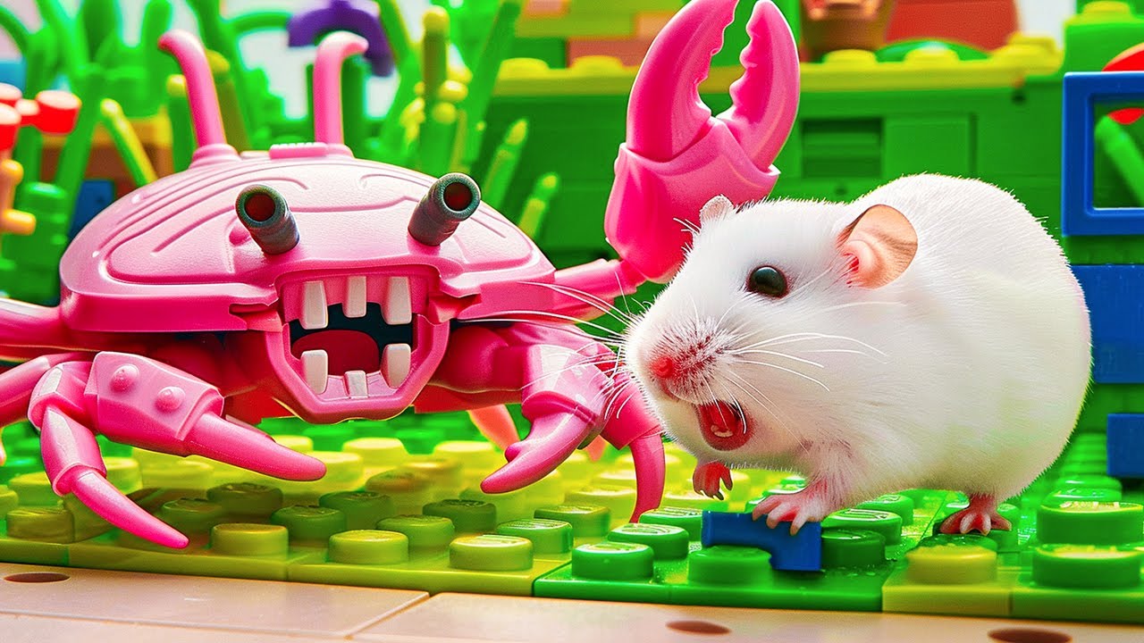 Hamster Escape The Giant Pink Crab Maze Built From Toy Bricks | Hamster Maze
