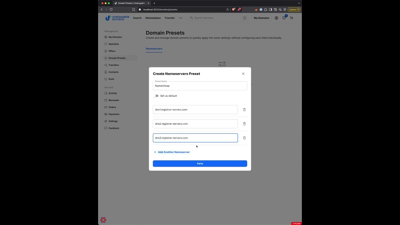 How To Configure Nameserver Presets