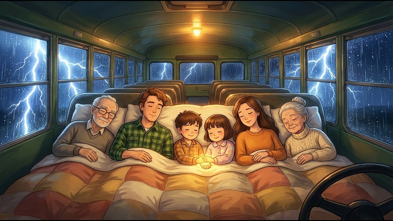 Family Night in Our Tiny Bus Home 🚌 | Cozy Thunderstorm & Warm Blanket | Ghibli-Inspired