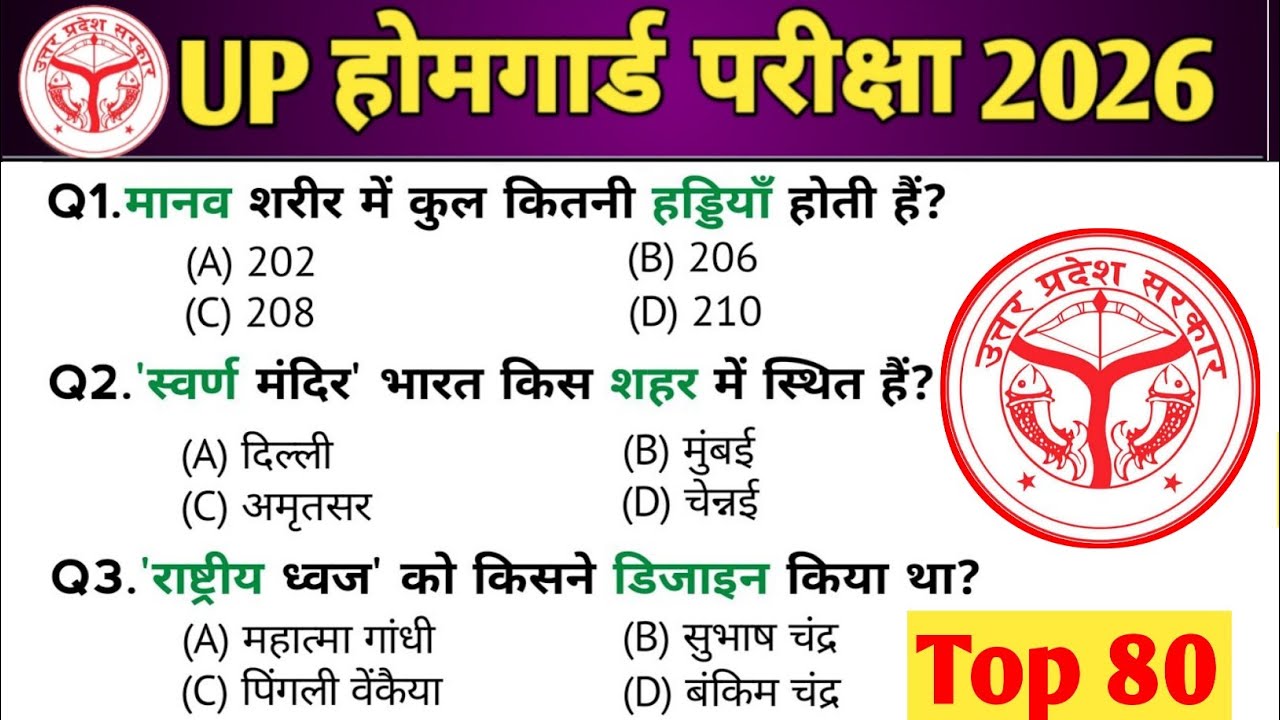 UP Home Guard भर्ती 2025 | UP GK Top 100 Questions | UP Gk Previous Year Questions Paper | Part 1