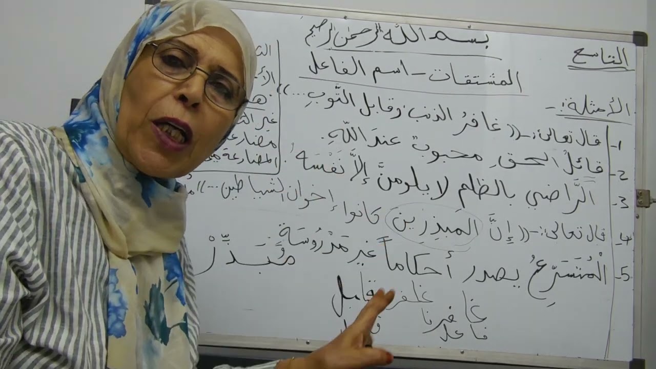 المشتقات   اسم الفاعل للصف التاسع مع حل التدريبات