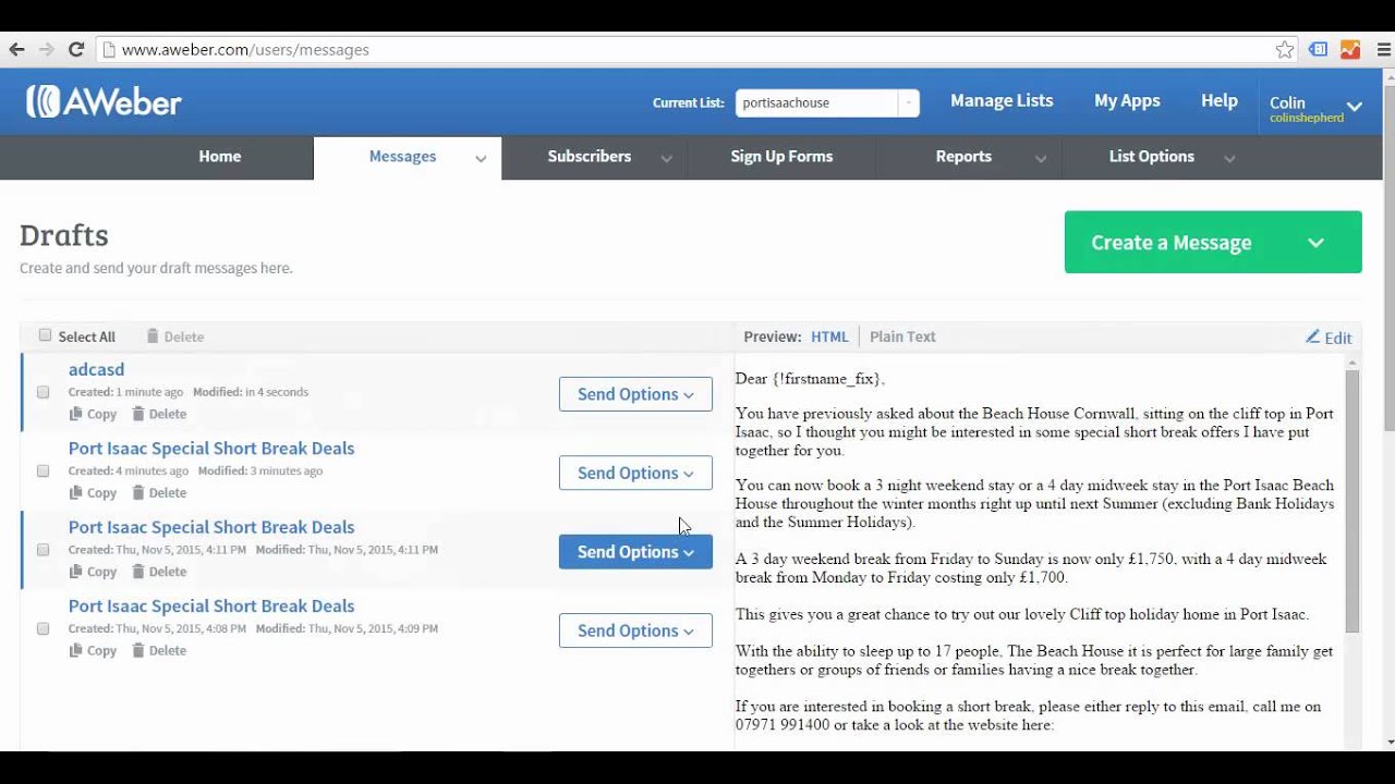 AWeber Broadcast Demo