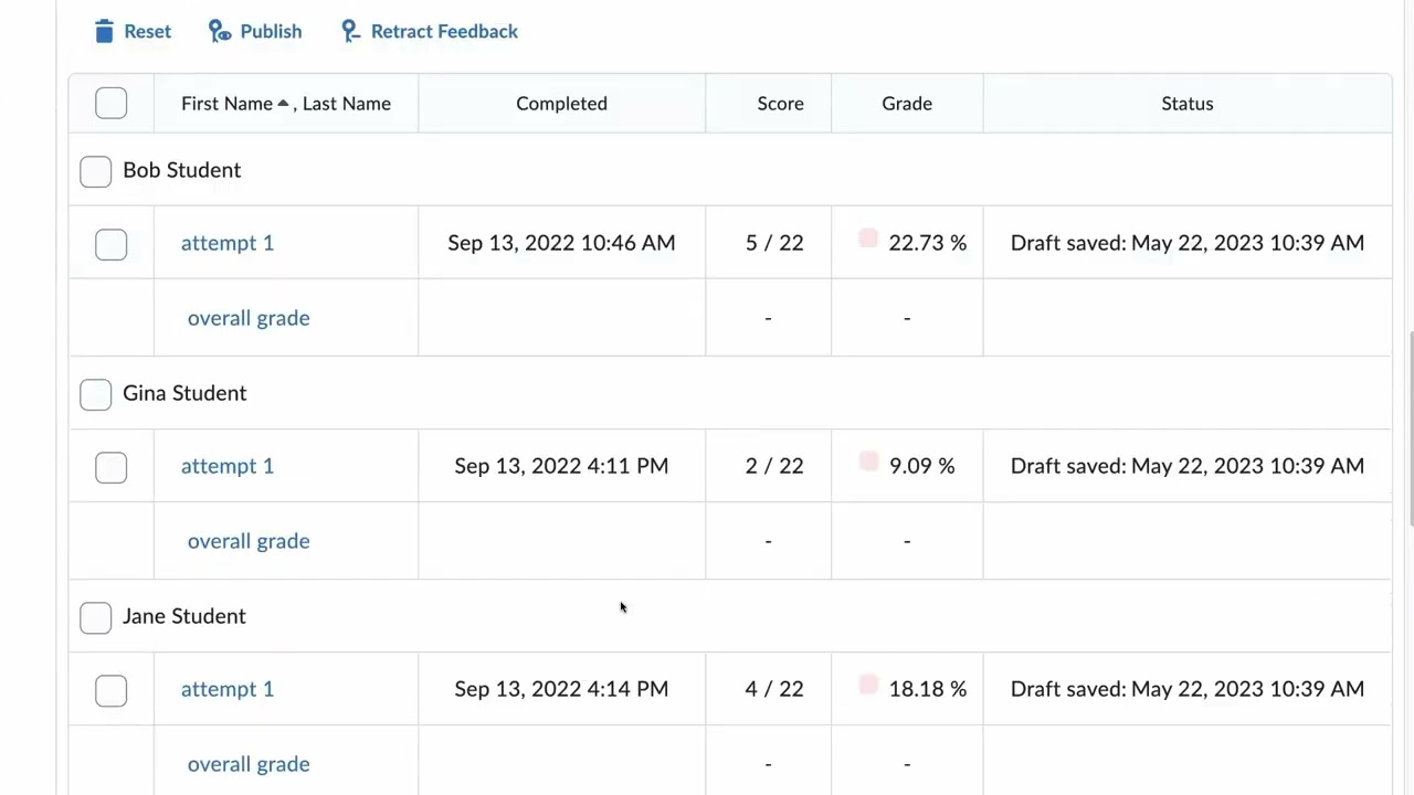 Brightspace: Submitting Student's Unfinished Quiz Attempts