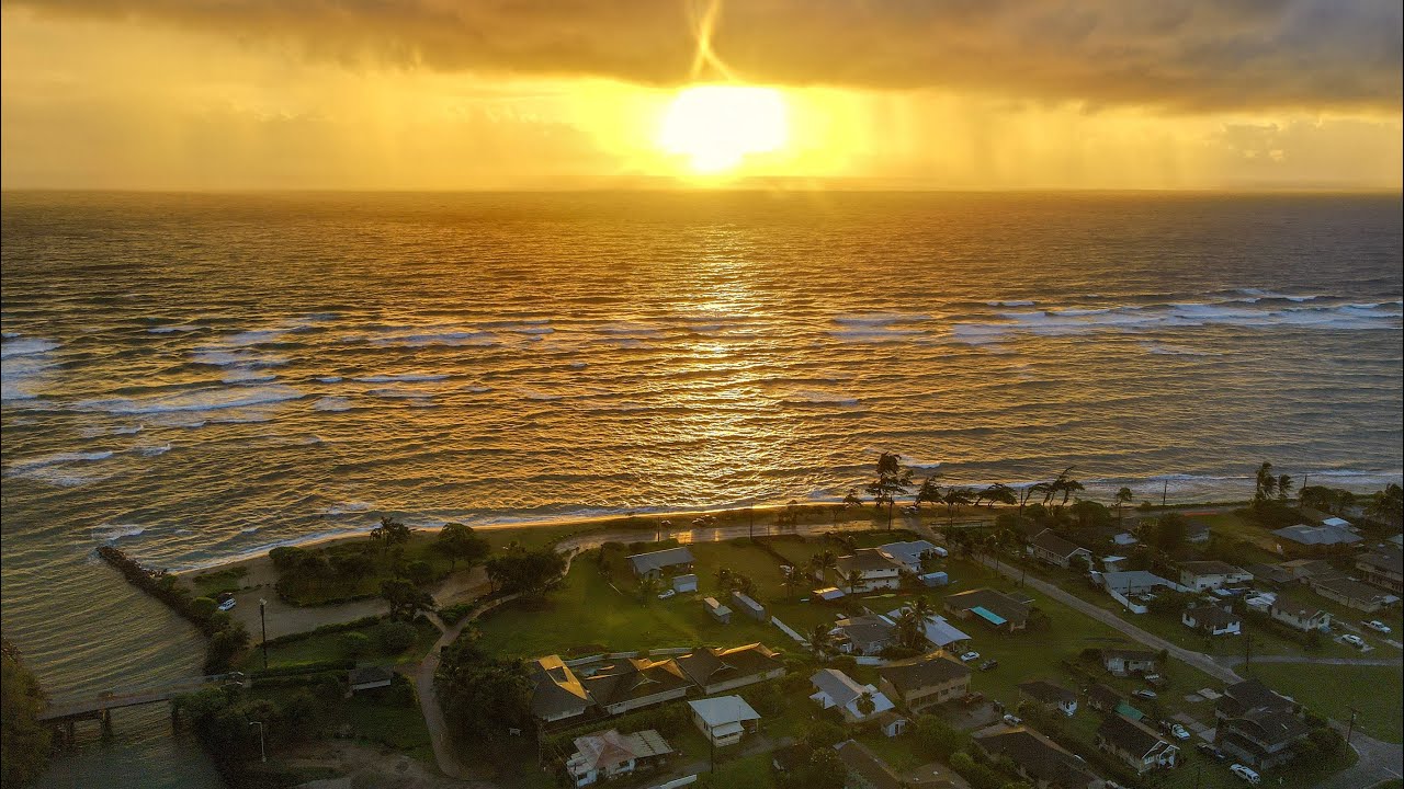 morning sky. 4k HDR Kapaa town, Kauai, Hawaii. Mavic Air 2. iPhone 12.