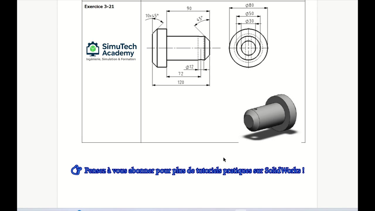 SolidWorks Tutoriel 3 I Exercice 3-21 I Modélisation d'un cylindre à bout sphérique | CAO I CAD I