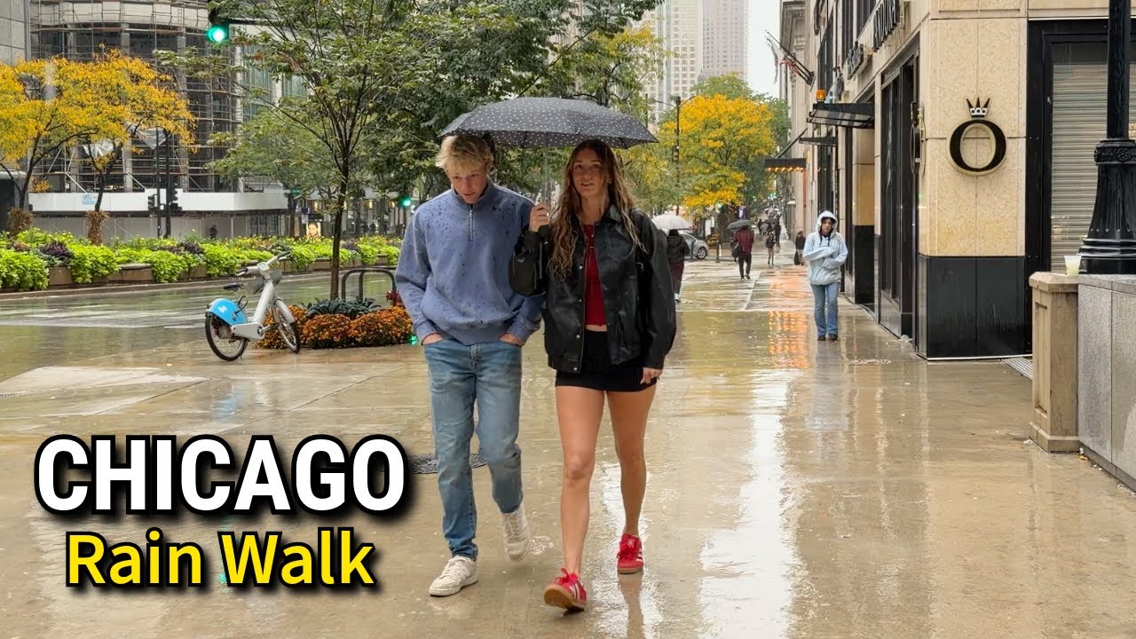 CHICAGO Light Rainfall Walk ☔🍁 Fall Rain In Downtown On Sunday | October 19, 2025 | 4K 120fps