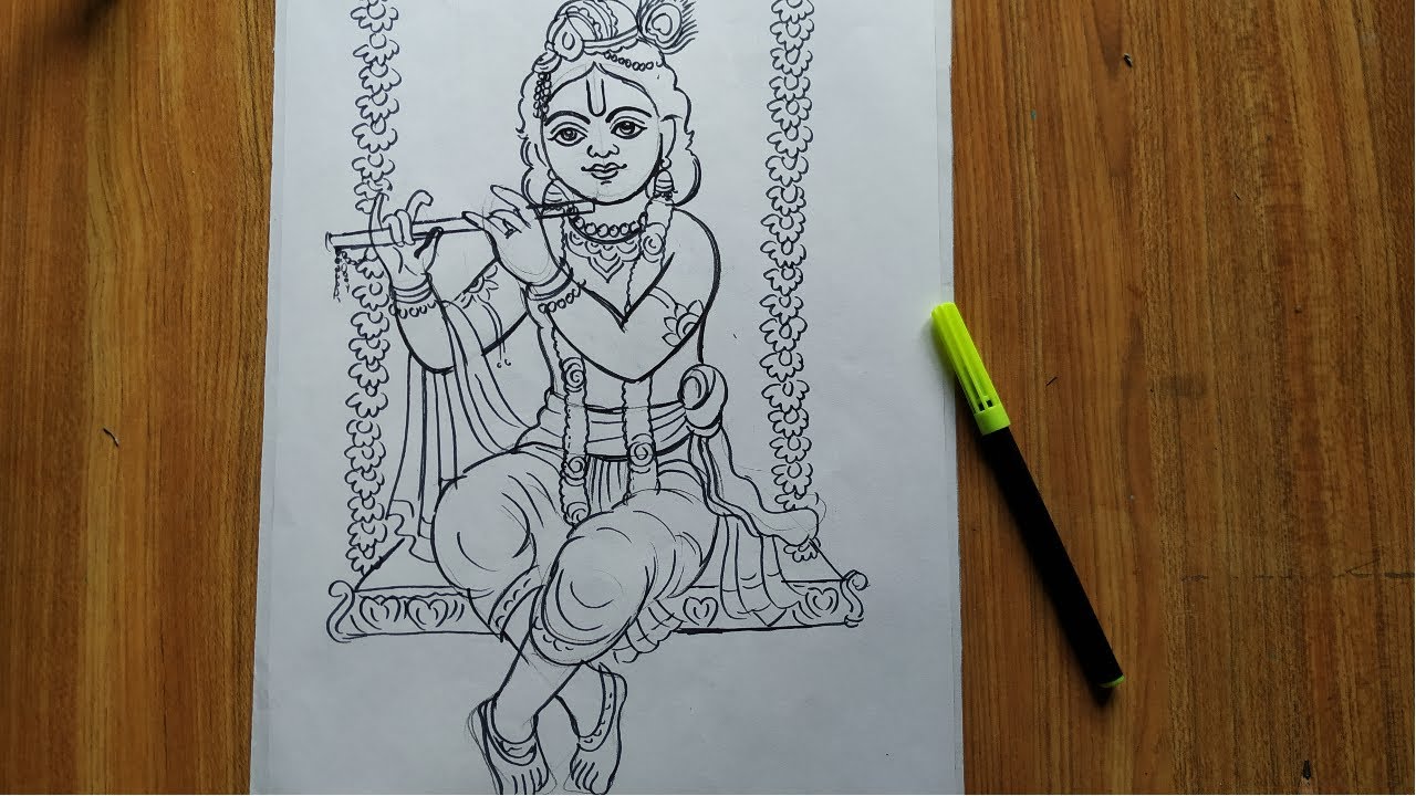 very easy line art bal krishna,krishna thakur drawing,how to draw bal gopal,how to draw lord krishna