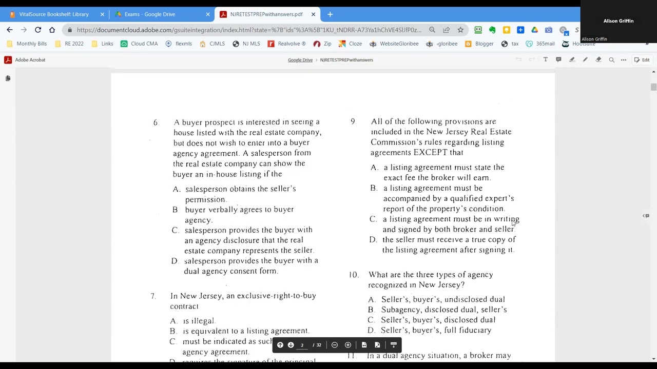 Review Class for NJ License Real Estate Zoom Class #10 2022