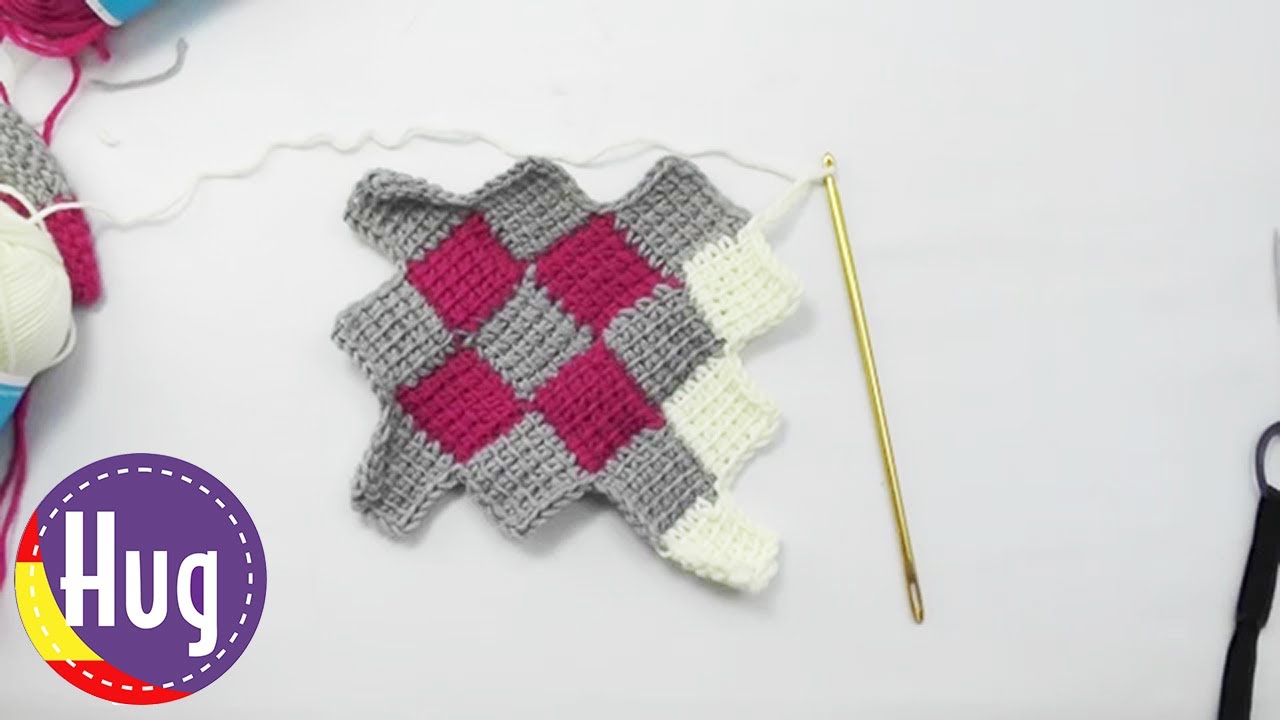 Crochet tunecino - Manta para bebé - Entrelac por vueltas empezando en el centro - Veronika Hug