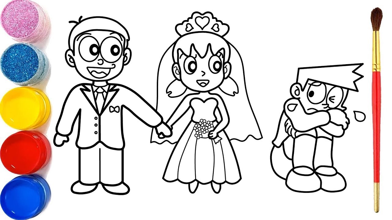 Draw Nobita and Shizuka Wedding | Vẽ Và tô Màu Đám Cưới Nobita và Shizuka | Pernikahan Mewarnai