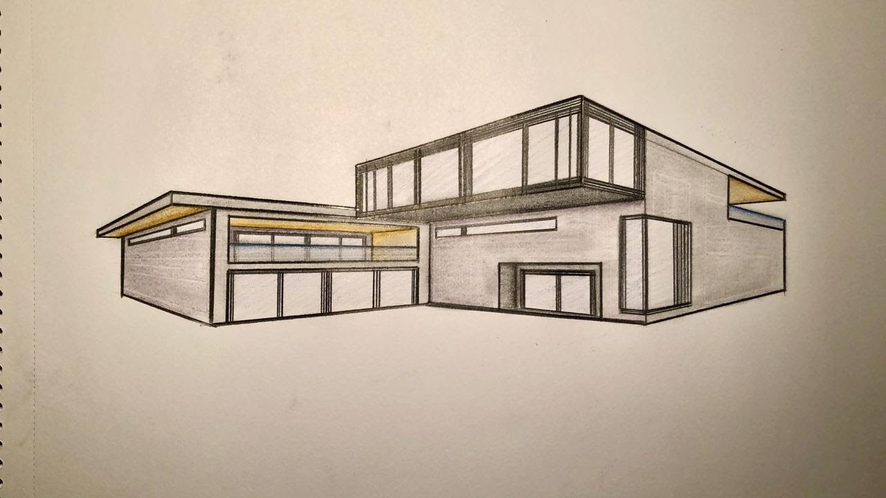 #001 - How to Draw a Modern House in 2-Point Perspective